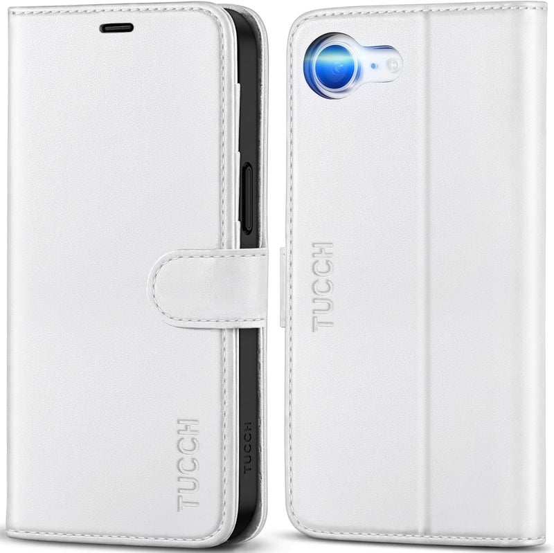 TUCCH Wallet Case for iPhone 16e, [RFID Blocking] 4 Card Holder Kickstand [Shockproof TPU Inner Case] PU Leather Magnetic Closure Protective Cover Compatible with iPhone 16e 6.1" 2025, White - Image 1